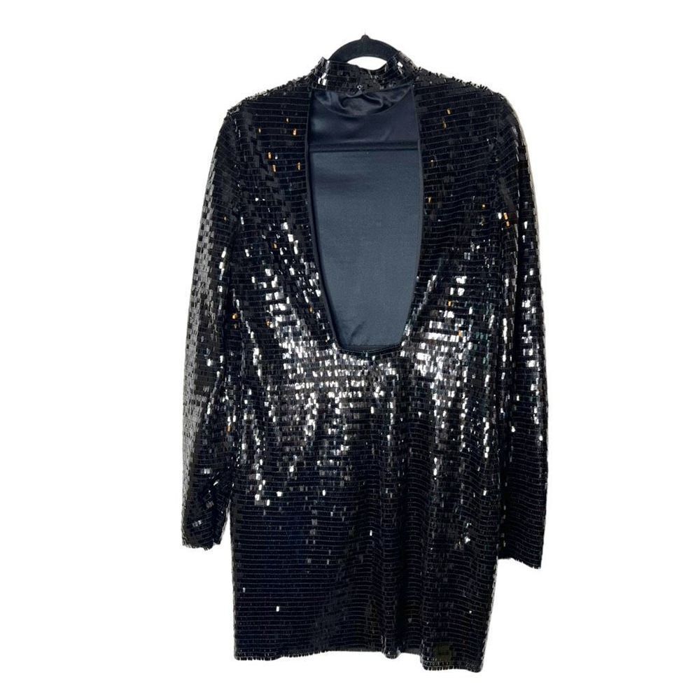 HELMUT LANG Open-back Sequined Tulle Mini Dress Cocktail Long Sleeve Size 8 - Picture 4 of 8